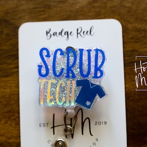 Scrub Tech Glitter Badge Reel, badge ID, Retractable ID, Lanyard Badge Holder, Nurse Gift, surgical tech, glitter badge reel