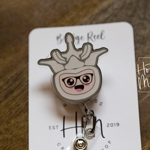 Vertebrae Badge Reel with glasses, Spine Badge ID, Anatomy Badge Reel, Cute Chiropractor Badge Reels, Lumbar Badge Reels, MD1