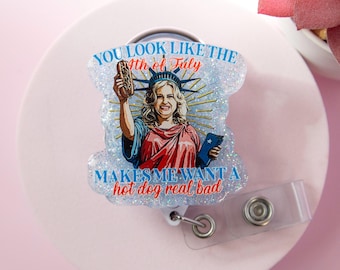 4th of July USA Badge Reel, Hot Dogs, Retractable Badge Reel, Teacher ID Holder, Nurse Badge Reel