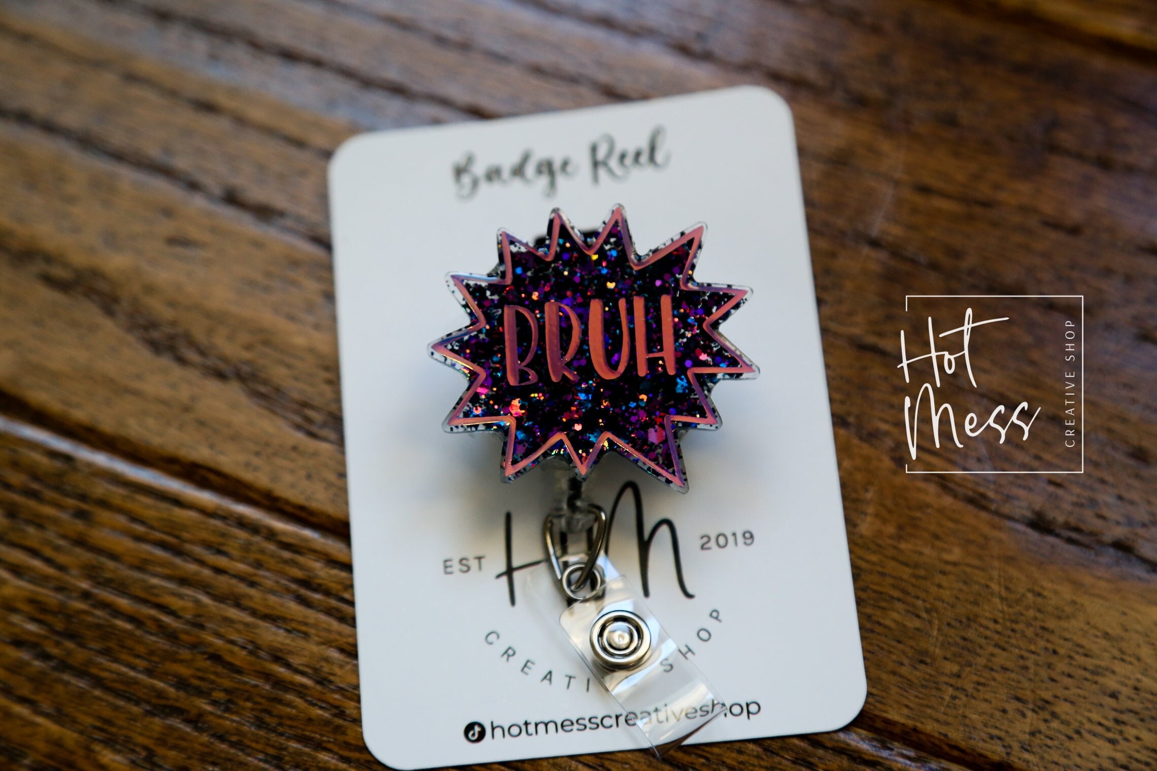 Bruh Badge Reel, Funny Badge reel, RN ID Holder, Retractable Acrylic Badge Reel, Nurse Gift, Night Shift, Office Worker