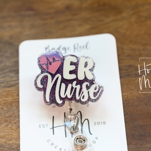 ER Nurse Badge Reel, Nurse Badge Reel, Retractable ID Holder, Interchangeable, Glitter Badge Reel