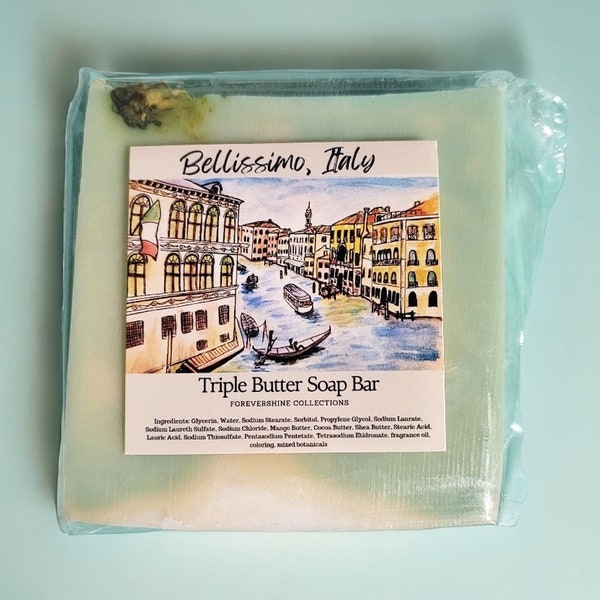 Bellissimo Italy Soap Bar - Italy Gifts - Italy lover - Travel Lover Gifts Moisturizing Soap Bar - Fresh Mint and Citrus Scented Soap