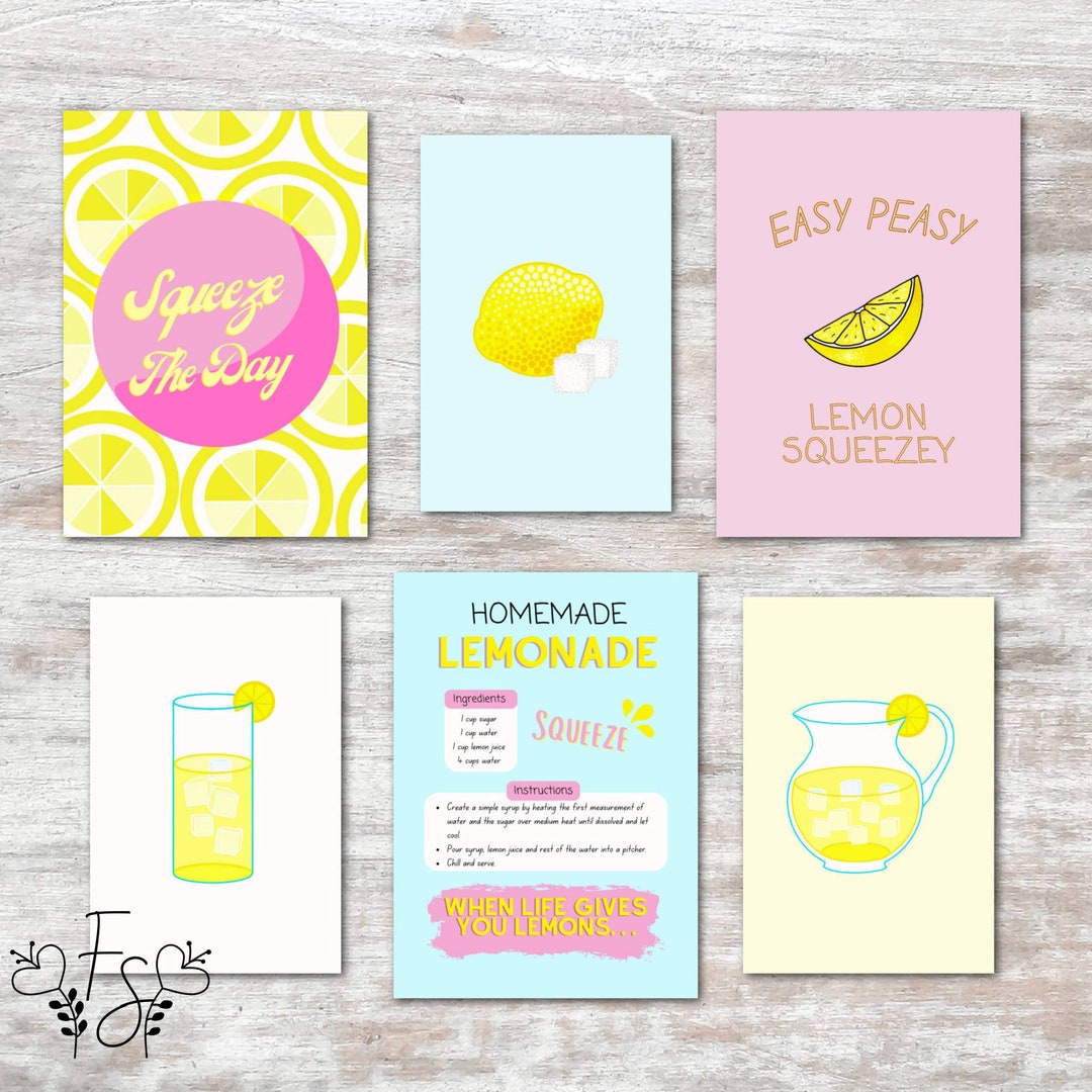 Lemon Prints Lemon Themed Decor Kitchen Prints 4x6 and 5x7 Lemonade