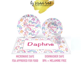 Personalized Pillowcases Shams and Bedding for Girls with Watercolor Hearts Pink Elephants and Rainbow Art By Michele Sobel