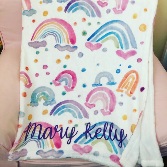 Personalized Pillowcases Shams and Bedding for Girls with Watercolor Hearts Pink Elephants and Rainbow Art By Michele Sobel
