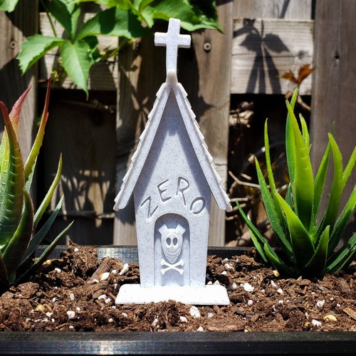 Ghost Dog Headstone Garden Marker || Horror Gothic Home Decor Goth Zero Grave Plant Tombstone Christmas Halloween Cake Topper || 3D Print