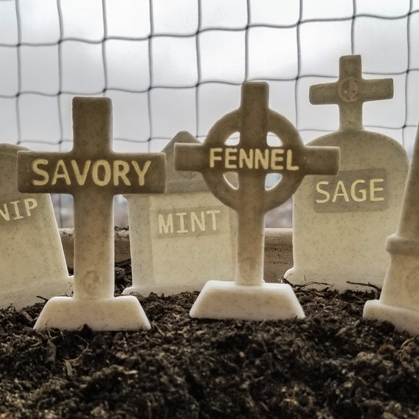 Graveyard Headstone Herb Garden Markers • Gothic Home Garden Decor • Personalized 3D Print