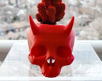 Horned Skull Succulent Planter • Gothic Home Garden Decor • 3D Printed