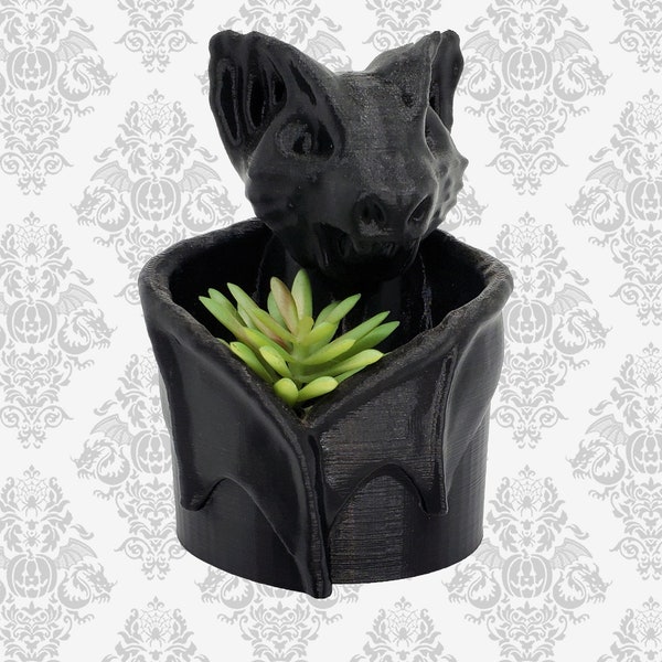 Small Bat Succulent Planter • Gothic Home Garden Decor • 3D Printed