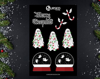 Merry Creepmas 6x4 Sticker Sheet Stickers || Witchy Gothic washi tape stationery planner scrapbook goth Christmas Creepmas snowman Holiday