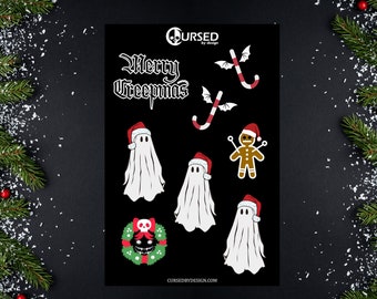 Merry Cursed Creepmas 6x4 Sticker Sheet Stickers || Witchy Gothic washi stationery planner scrapbook goth Christmas Creepmas snowman Holiday