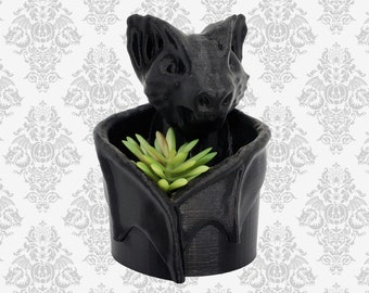 Small Bat Succulent Planter • Gothic Home Garden Decor • 3D Printed