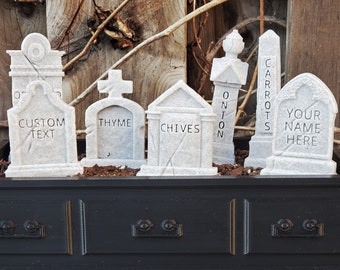 Graveyard Headstone Herb Garden Markers v2 • Gothic Home Garden Decor • Personalized 3D Print