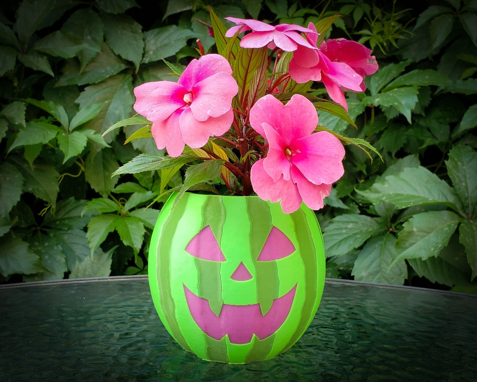 Watermelon Jack-O-Lantern Planter • Gothic Home Garden Decor • 3D Printed