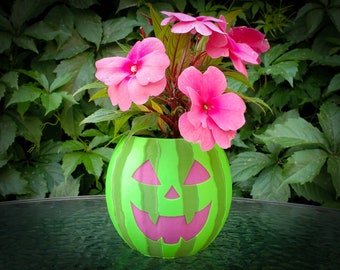 Watermelon Jack-O-Lantern Planter • Gothic Home Garden Decor • 3D Printed