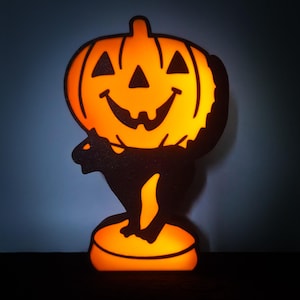 Vintage Halloween Lamp - Black Cat Pumpkin • Gothic Home Decor • 3D Printed