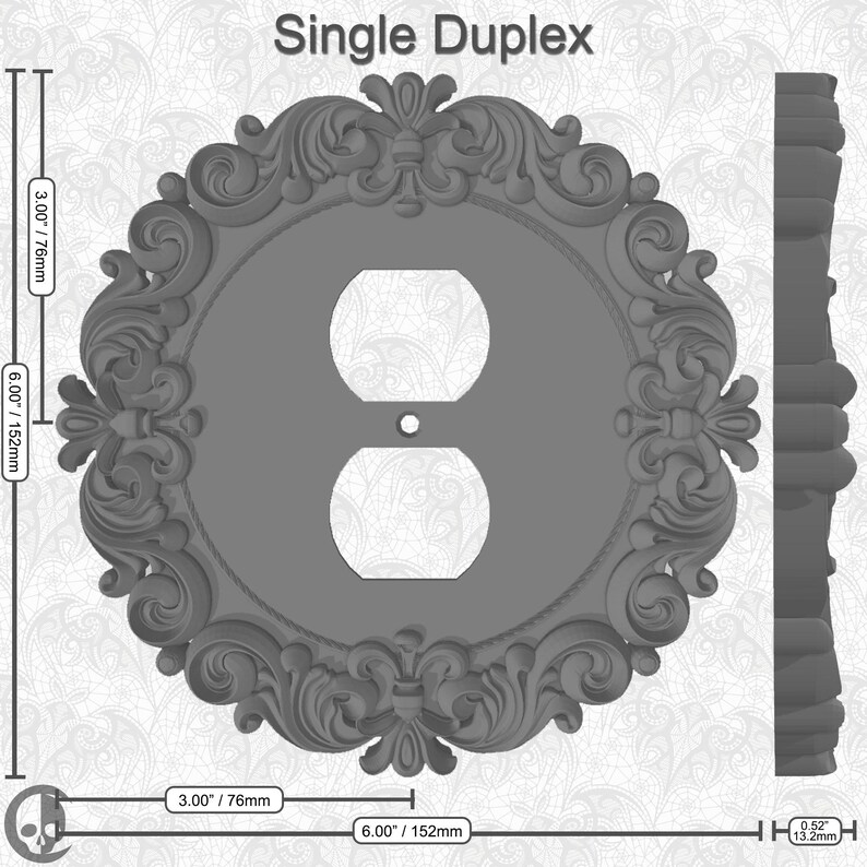 Victorian Frame Switch Plate Cover - Round Oversized • Gothic Home Hardware • 3D Printed #R1 Single Duplex Outlet