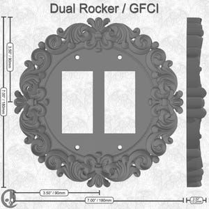 Victorian Frame Switch Plate Cover - Round Oversized • Gothic Home Hardware • 3D Printed #R1 Dual Rocker Switch