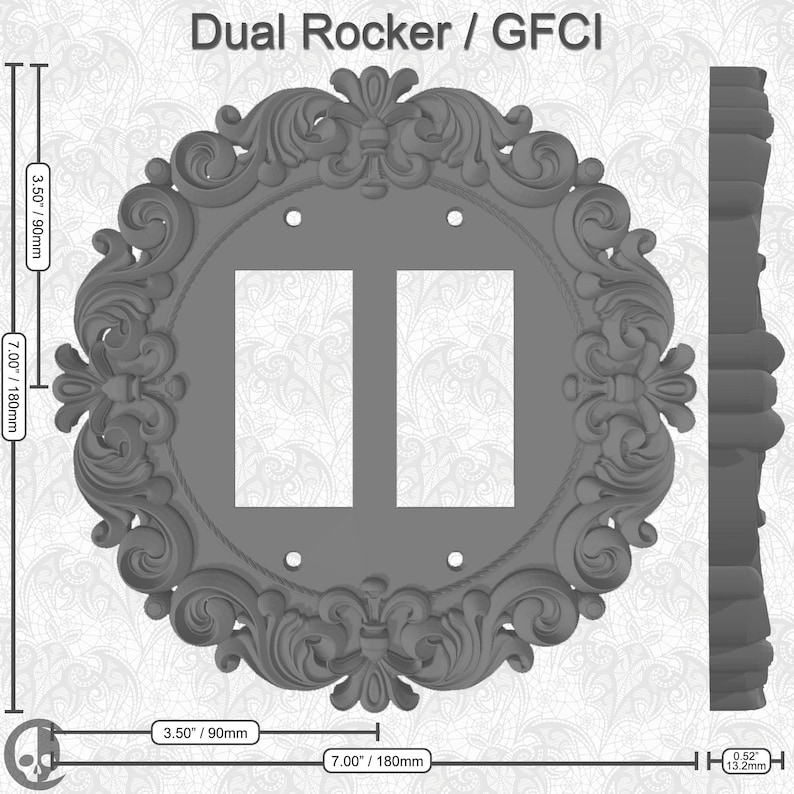 Victorian Frame Switch Plate Cover - Round Oversized • Gothic Home Hardware • 3D Printed #R1 Dual Rocker Switch