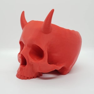 Large Horned Skull Planter Gothic Home Garden Decor 3D Printed image 3