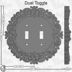 Victorian Frame Switch Plate Cover - Round Oversized • Gothic Home Hardware • 3D Printed #R1 Dual Toggle Switch