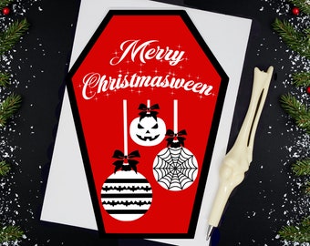 Merry Christmasween Greeting Card || Christmas, Halloween, Birthday, Goth, Gothic, Love Coffin Card
