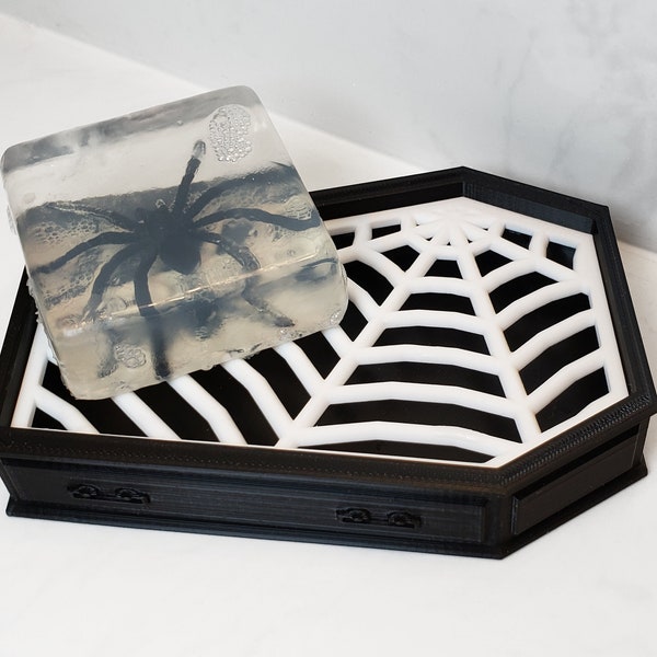 3D gedruckte Seifenschale mit Spinnennetz • Gothic Home Decor • 3D Gedruckt