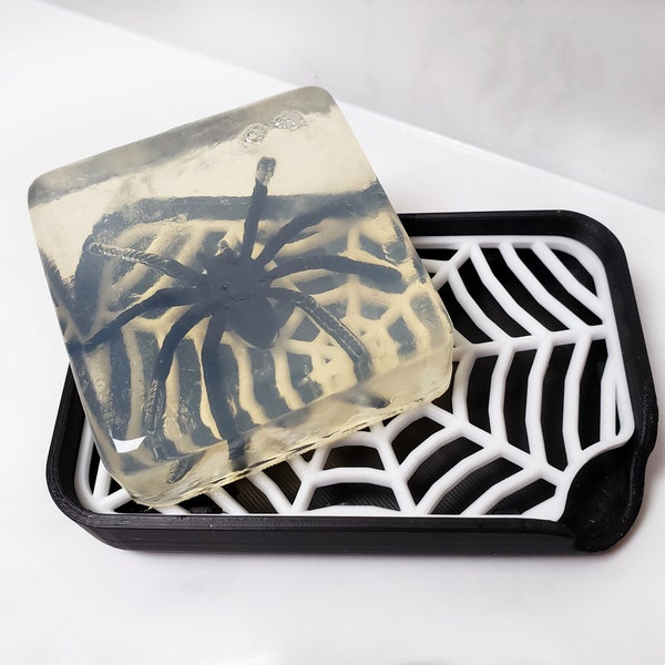 Spider Web Soap Dish with Tray • Gothic Home Decor • 3D Printed