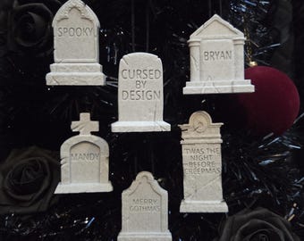 Headstone Tree Ornaments • Gothic Holiday Home Decor • Personalized 3D Print