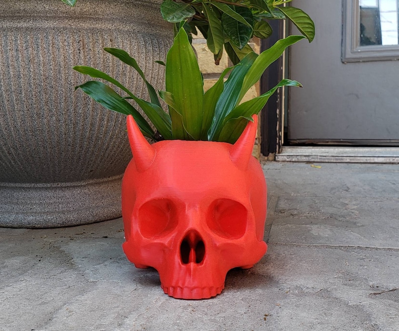 Large Horned Skull Planter Gothic Home Garden Decor 3D Printed image 1