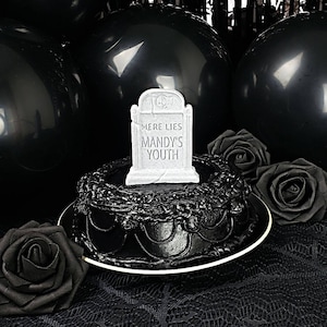 Here Lies *CUSTOM NAME* Youth Tombstone Cake Topper / Garden Marker || RIP Birthday Goth, Gothic, Love, Occasion Holiday Dark Customizable