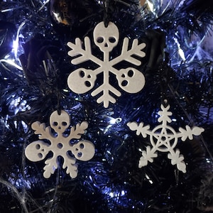 Snowflake Skull Tree Ornaments • Gothic Holiday Home Decor • 3D Printed