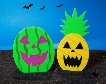 Watermelon and Pineapple Jack-O-Lantern Ghoulz • Gothic Home Decor • 3D Printed