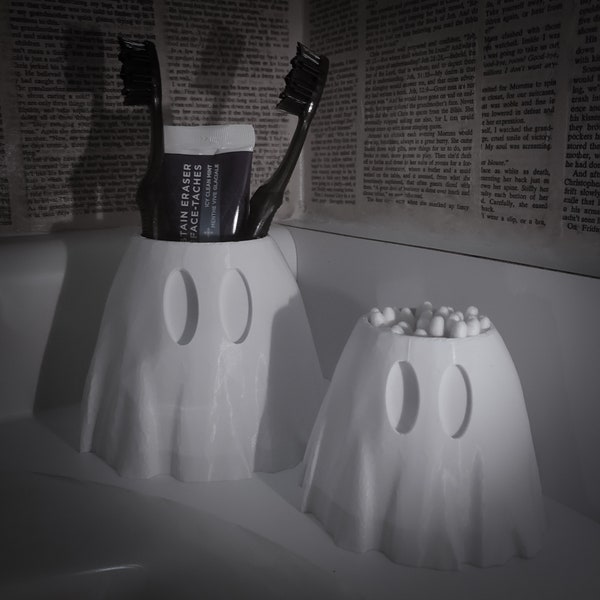 Ghost Toothbrush & Cotton Swab Cup • Gothic Home Decor • 3D Printed