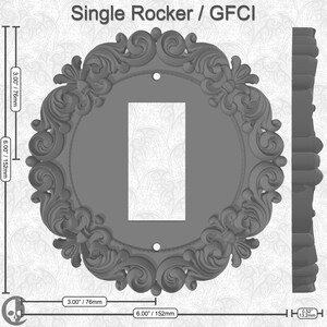 Victorian Frame Switch Plate Cover - Round Oversized • Gothic Home Hardware • 3D Printed #R1 Single Rocker Switch