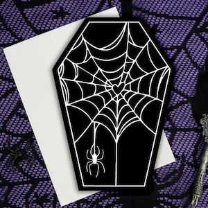 Cobweb Heart Coffin Greeting Card || Wedding, Engagement, Anniversary, Birthday, Goth, Gothic, Love Valentines Valloween Spider