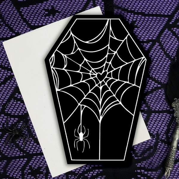 Cobweb Heart Coffin Greeting Card || Wedding, Engagement, Anniversary, Birthday, Goth, Gothic, Love Valentines Valloween Spider