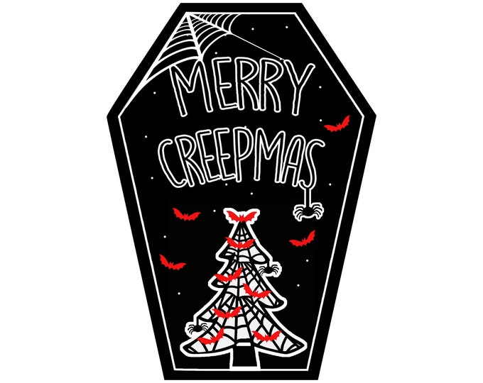 Featured listing image: Merry Creepmas Greeting Card || Gothic Christmas Card, Halloween, Horror, Goth, Love Coffin Card, Creepmas, Hexmas