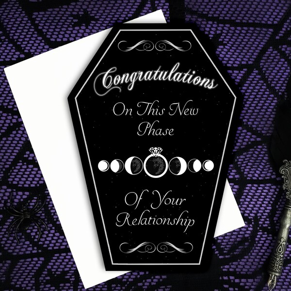 Congratulations on this new phase Greeting Card || Wedding, Engagement, Anniversary, Birthday, Goth, Gothic, Love Coffin Card