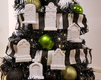 Headstone Tree Ornaments • Gothic Holiday Home Decor • Personalized 3D Print