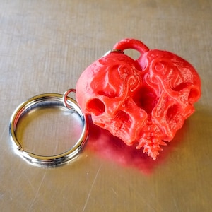 Skull Heart Keychain • Gothic Accessory • 3D Printed