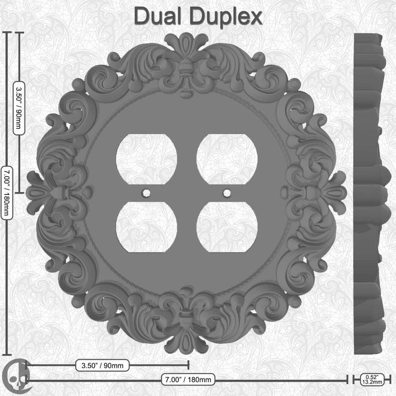 Victorian Frame Switch Plate Cover - Round Oversized • Gothic Home Hardware • 3D Printed #R1 Dual Duplex Outlet
