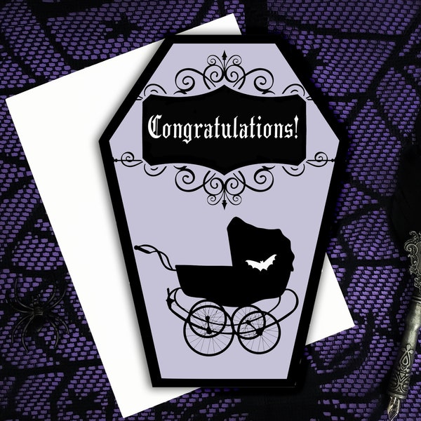 Congratulations New Baby Greeting Card ||  Anniversary Birthday Goth Gothic Ghosts Occasion Coffin Card