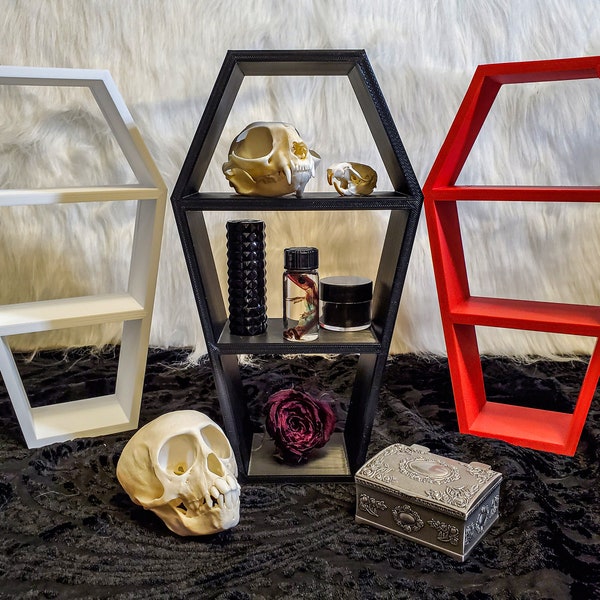 Estantería con forma de ataúd de 25 cm de alto • Decoración gótica para el hogar • Impresión 3D