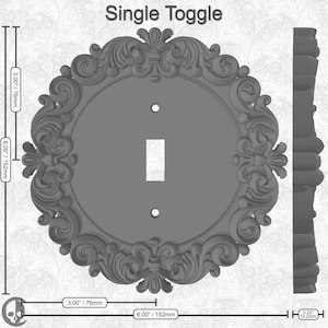 Victorian Frame Switch Plate Cover - Round Oversized • Gothic Home Hardware • 3D Printed #R1 Single Toggle Switch