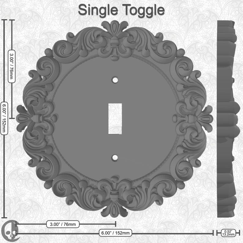 Victorian Frame Switch Plate Cover - Round Oversized • Gothic Home Hardware • 3D Printed #R1 Single Toggle Switch