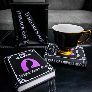 Sottobicchieri con il libro di Edgar Allan Poe • Arredamento gotico per la casa • Stampato in 3D
