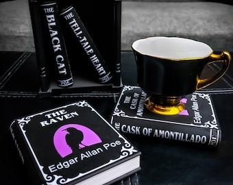 Edgar Allan Poe Book Coasters • Gothic Home Decor • 3D Printed