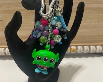 Alien beaded bag charm or keychain