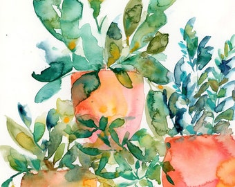 Plant Lover PRINT. Loose Watercolor Botanical Painting, succulent, potted plants, green, terracotta, floral painting, wall decor, clay pot.